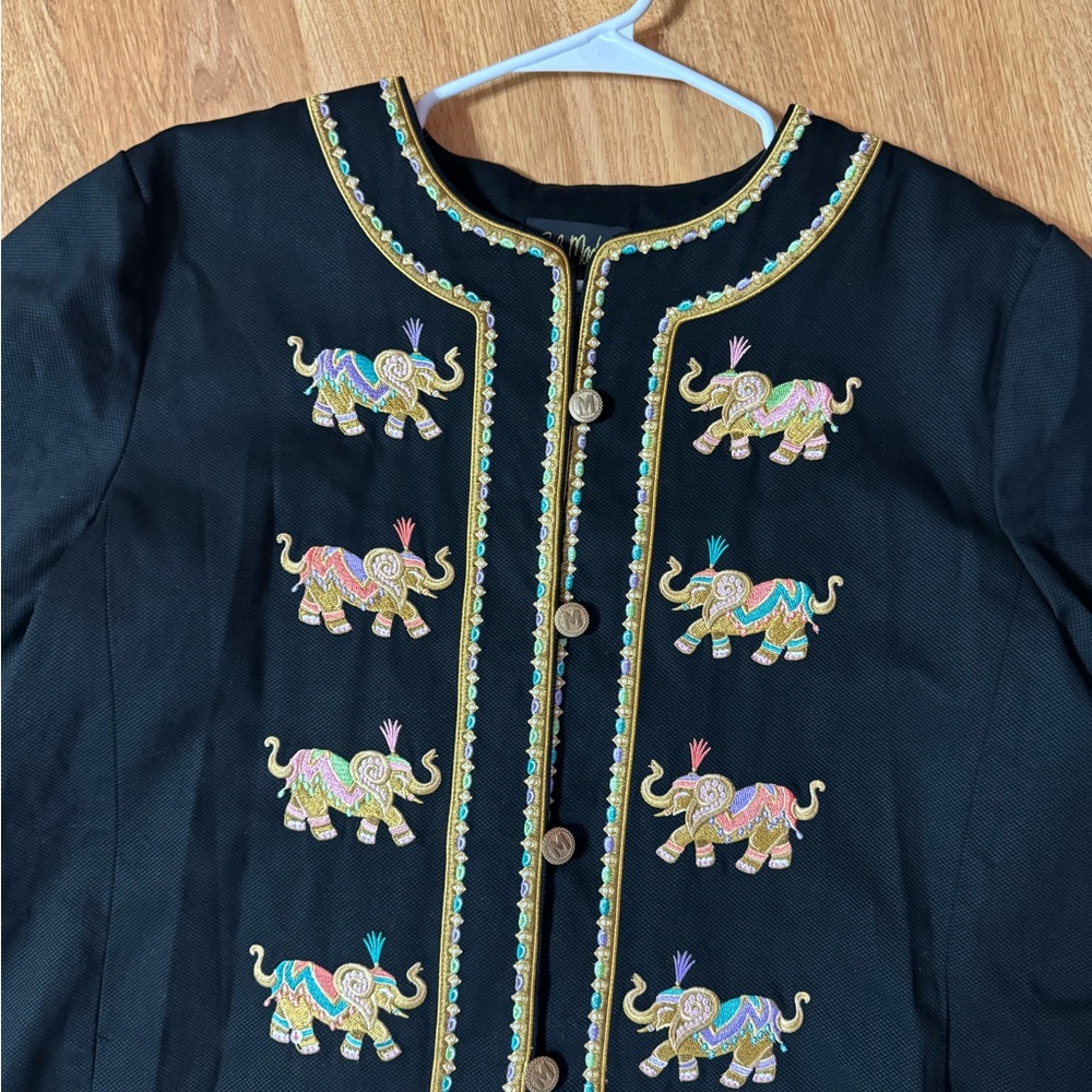 Vintage Bob Mackie Wearable Art Tunic Jacket w/ Embroidered Elephants Boho Indie - Picture 9 of 13